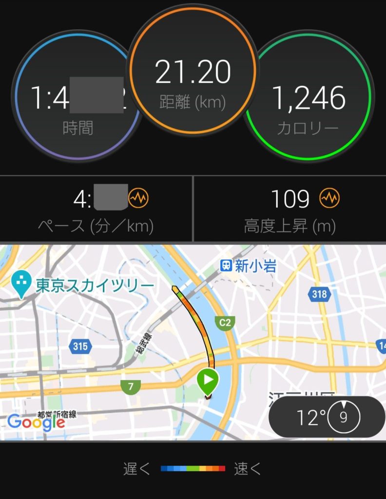 スポーツメイトラン江戸川区東大島荒川河川敷マラソン～雨のハーフマラソン（東京都、2020年10月）