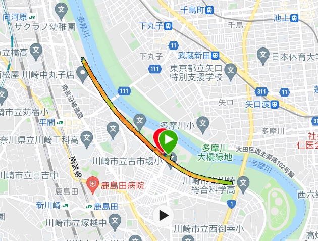 スポーツメイトラン川崎多摩川河川敷マラソン～ハーフの部に参加（神奈川県、2021年3月）